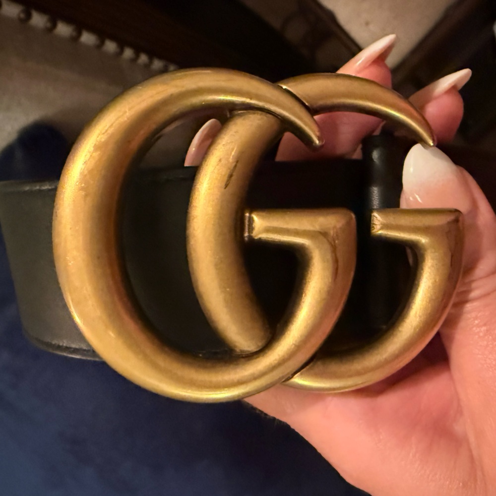 Authentic Gucci Marmont Wide Black leather Belt with Gold GG Buckle - Size 95 - Picture 5 of 8